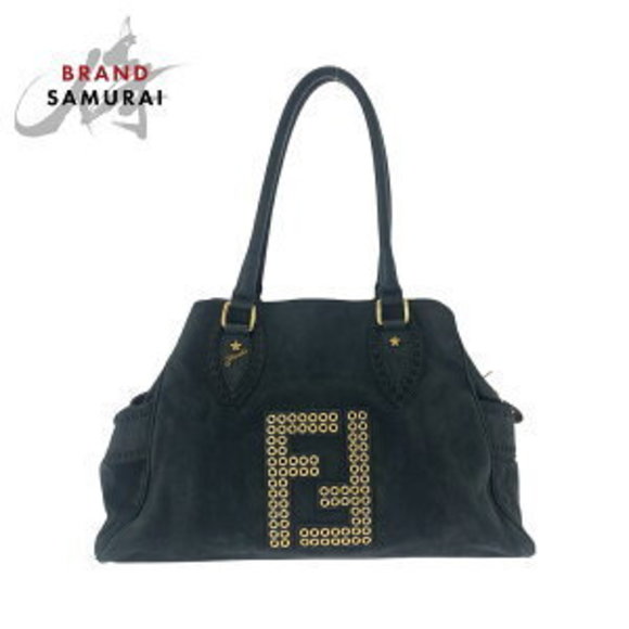 Fendi Etnico black nubuck Shoulder punched tote stud Bag leather - Picture 1 of 9